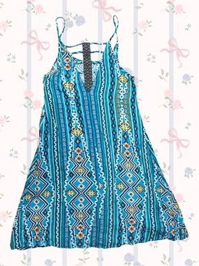 Vintage Kandy Kiss Turquoise Geometric Boho Sundress XS